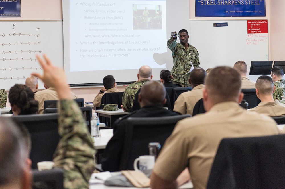 200108-N-TE695-1022 NEWPORT, R.I. (Jan. 8, 2020) -- Navy Limited Duty Officer/Chief Warrant Officer Academy (LDO/CWO) learn effective communication skills