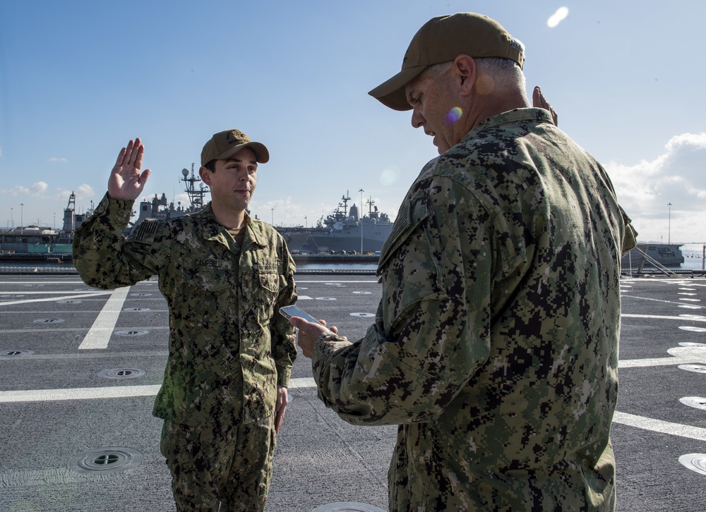 Ensign Josh Campbell Frocked to Lt. j.g. Aboard LCS 6