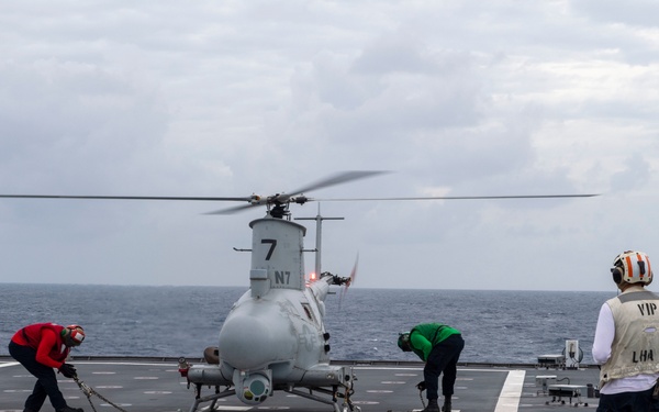 USS Montgomery flies MQ-8B Navy Fire Scout
