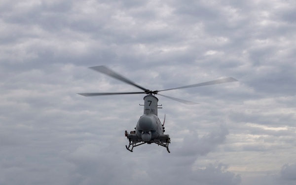 USS Montgomery flies MQ-8B Navy Fire Scout