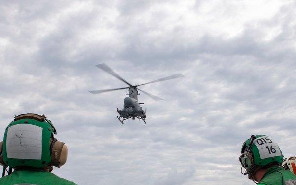 USS Montgomery flies MQ-8B Navy Fire Scout