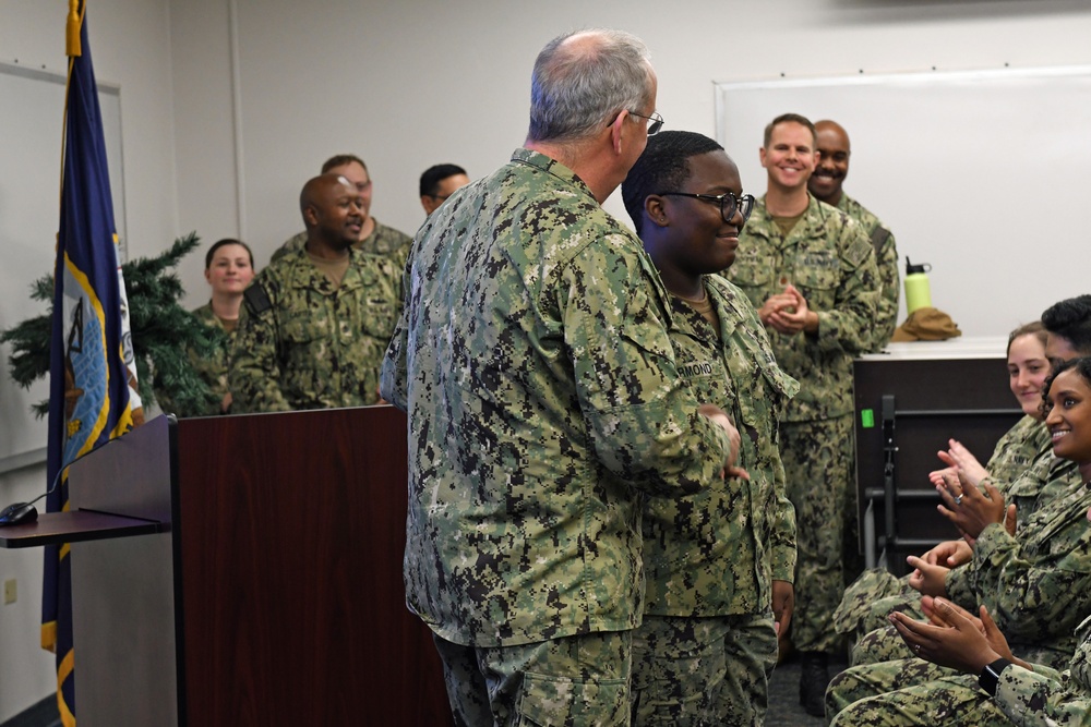 Rear Adm. Bruce Gillingham, Navy Surgeon General, shares his priorities with Navy Medical Readiness Training Command Pearl Harbor during his visit