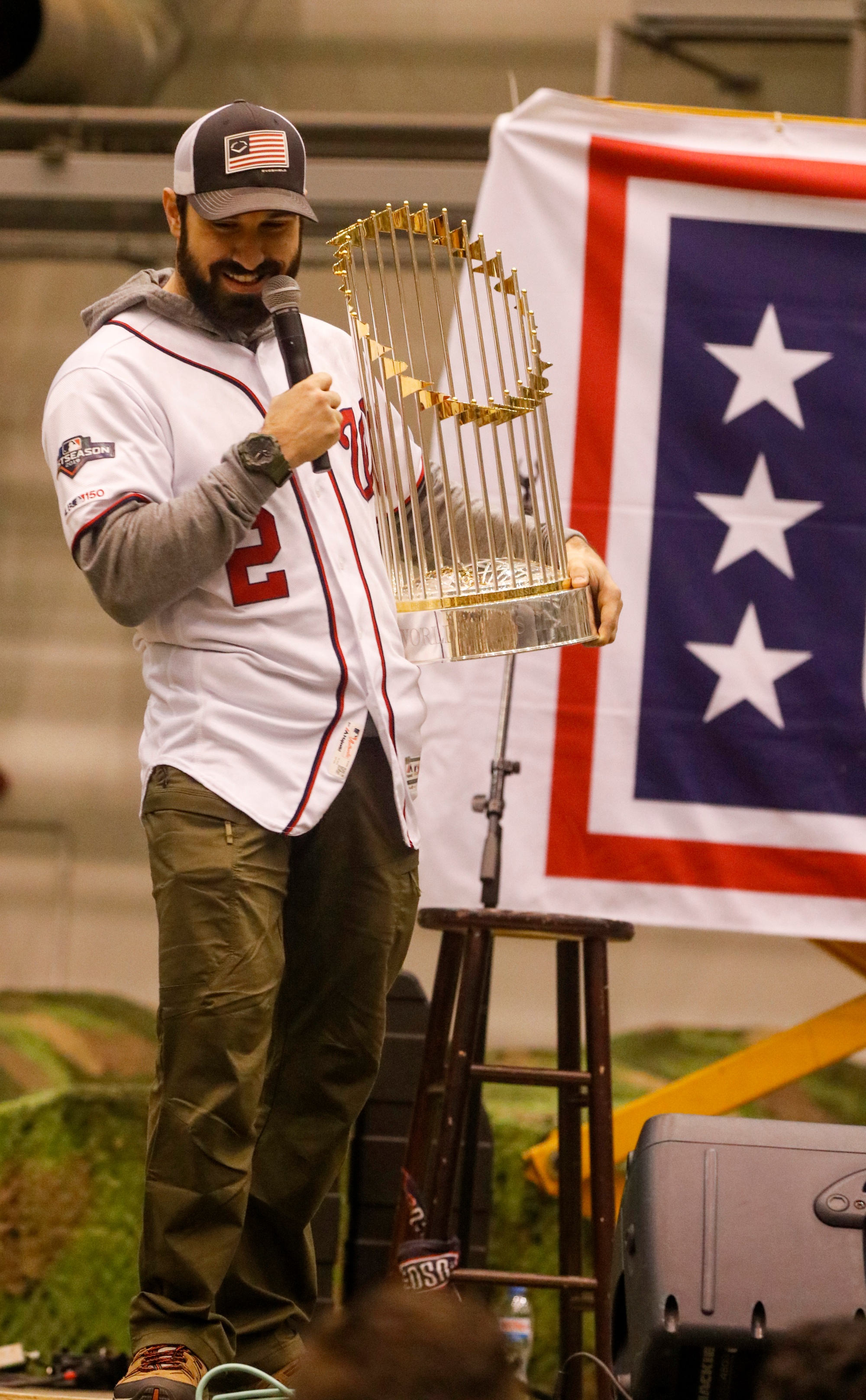 Washington Nationals ADAM EATON Holding 2019 WORLD SERIES TROPHY