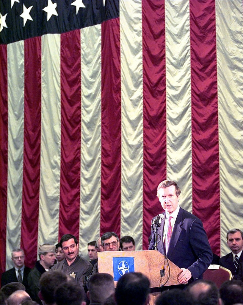 Defense Secretary William S. Cohen at Aviano Air Base