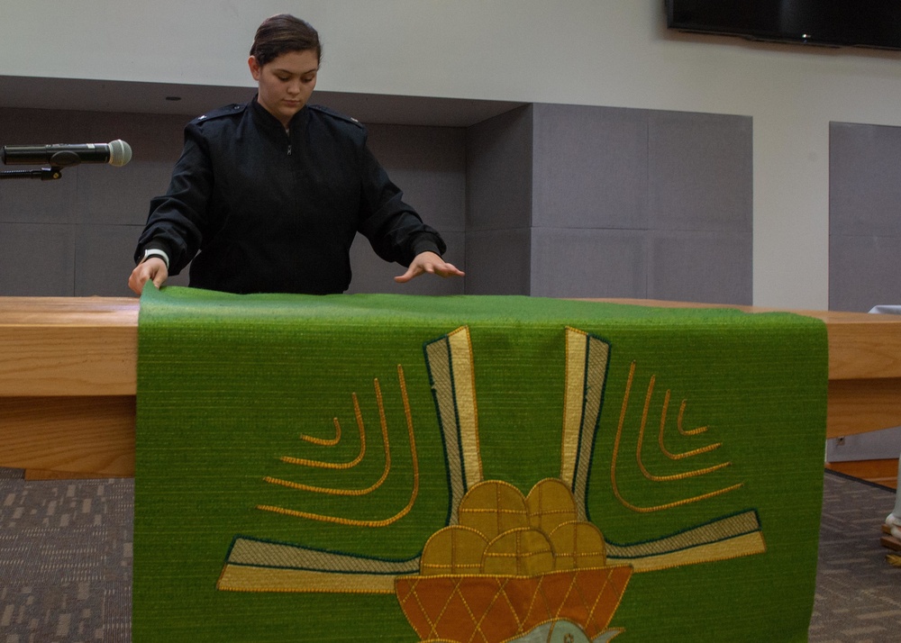 Religious Program Specialist Sets Up for Cathloic Mass