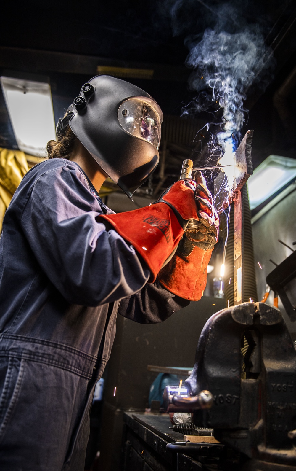 Hull Maintenance Technicians Practice Welding Aboard USS Milius (DDG 69)