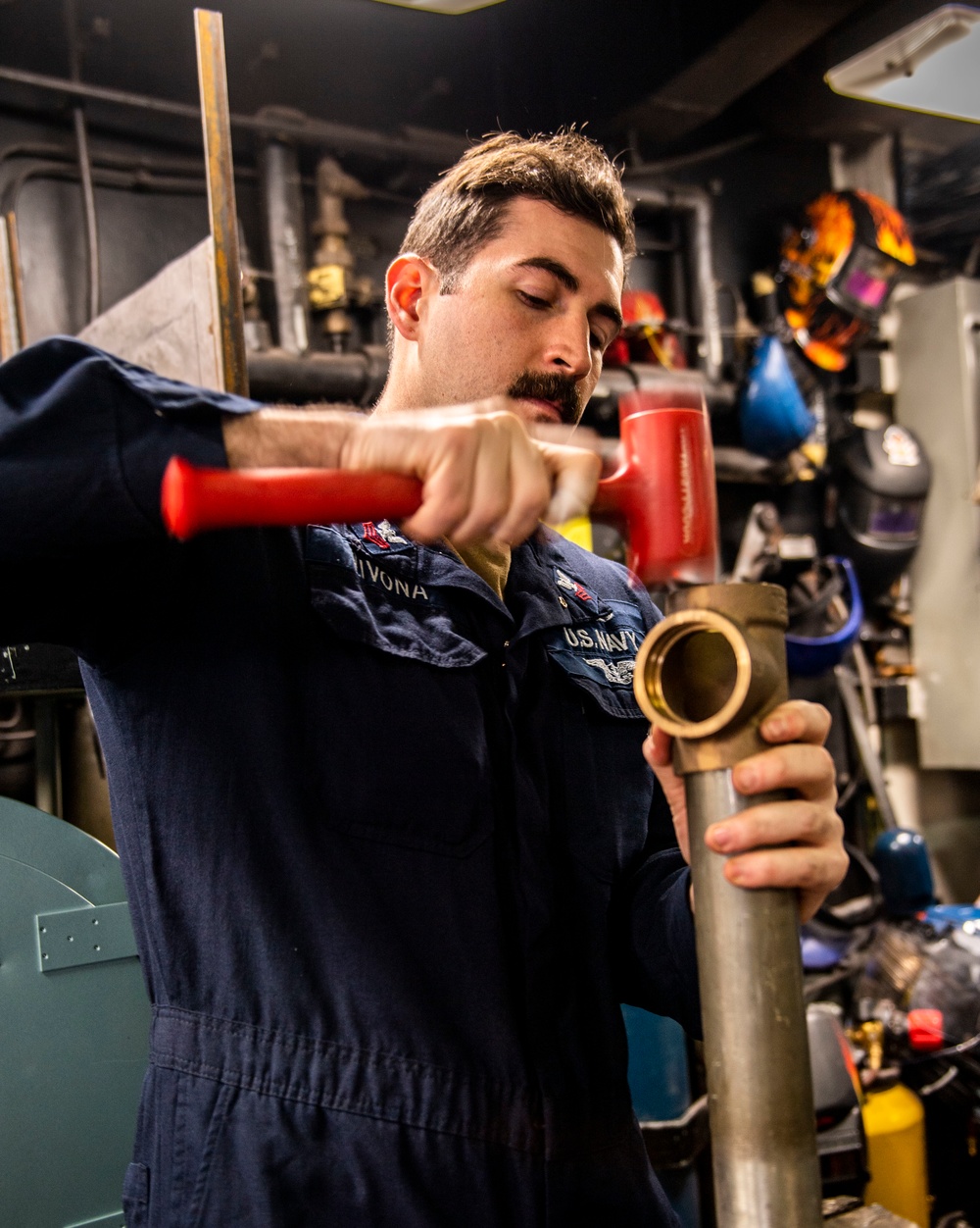 Hull Maintenance Technicians Practice Welding Aboard USS Milius (DDG 69)