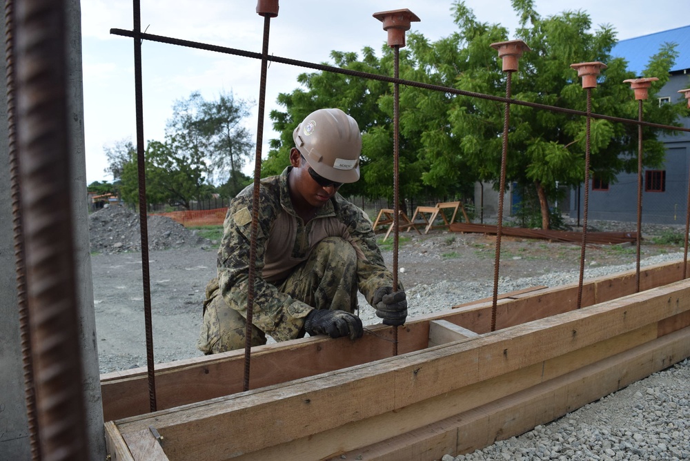 U.S. Navy Seabees deployed with NMCB-5’s Detail Timor-Leste construct a STEM laboratory in Liquica, Timor-Leste