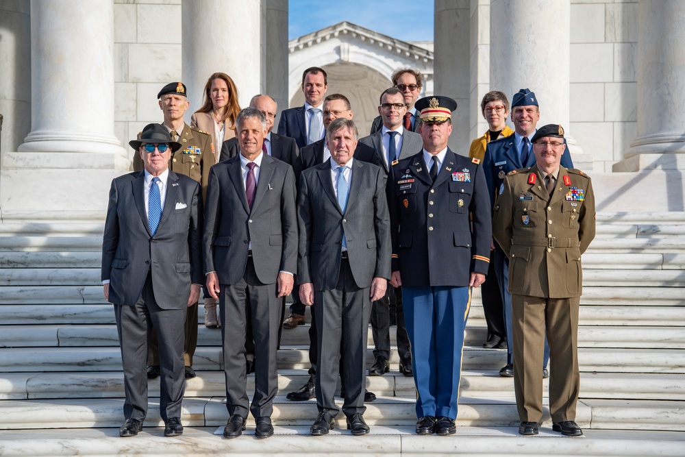 Luxembourg Embassy and Leadership Place a Wreath at the Battle of the Bulge Monument