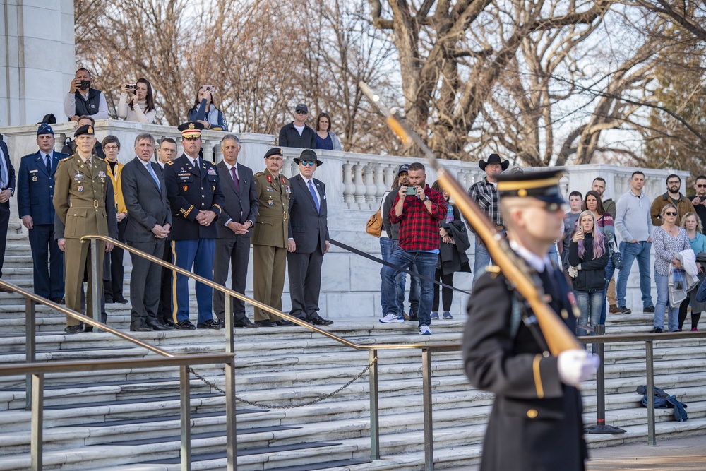 Luxembourg Embassy and Leadership Place a Wreath at the Battle of the Bulge Monument