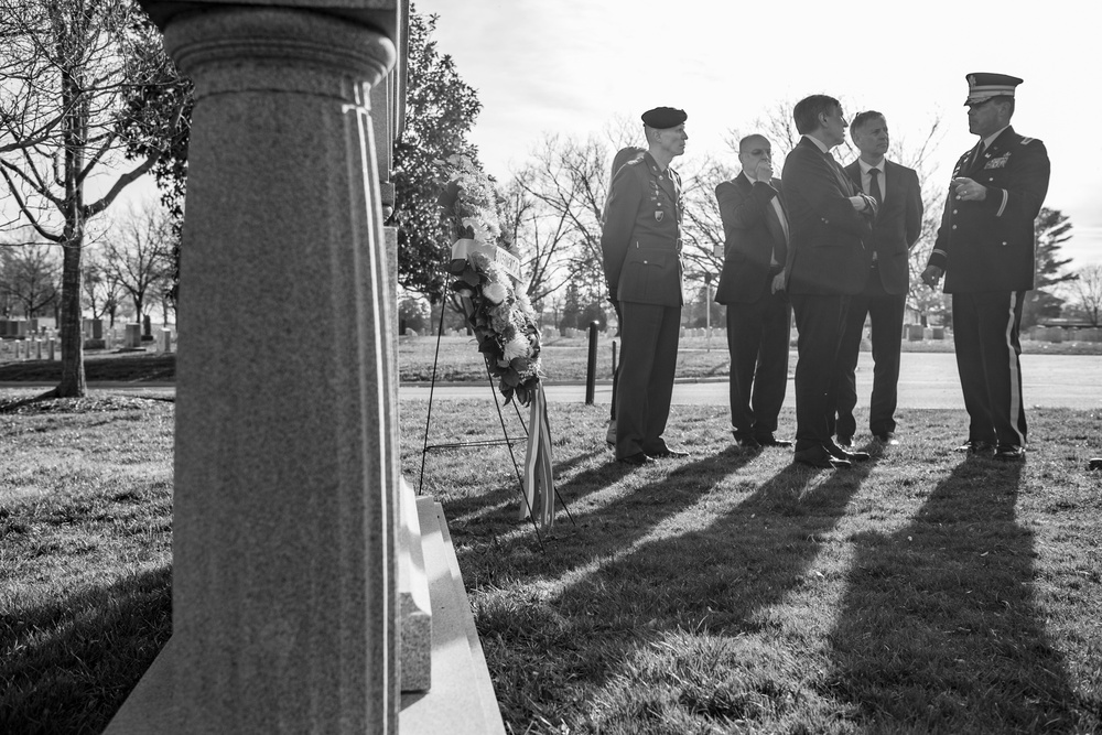 Luxembourg Embassy and Leadership Place a Wreath at the Battle of the Bulge Monument