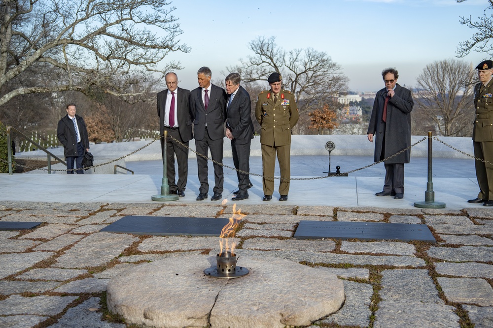 Luxembourg Embassy and Leadership Place a Wreath at the Battle of the Bulge Monument