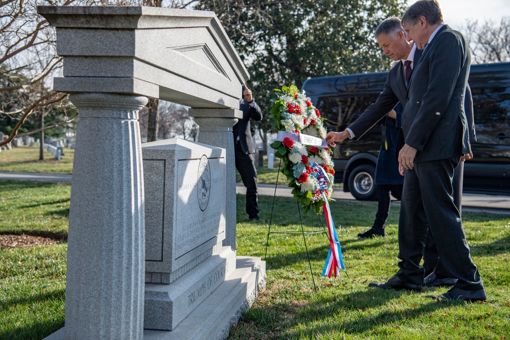 Luxembourg Embassy and Leadership Place a Wreath at the Battle of the Bulge Monument