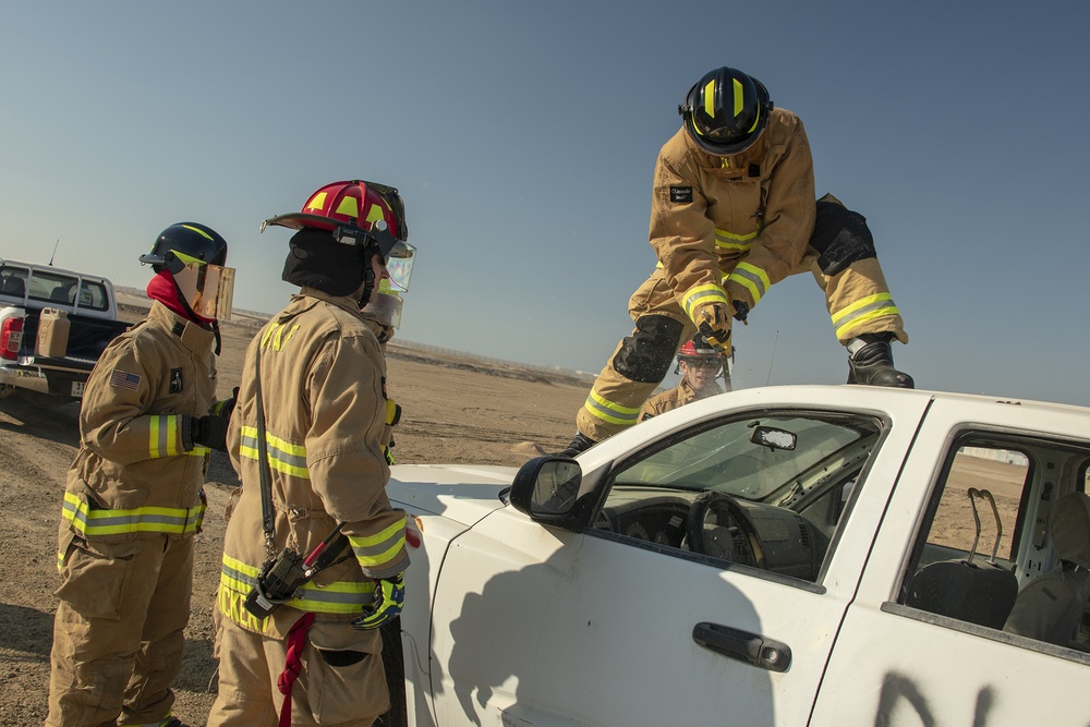 Fire Dept, EOD, leadership participate in vehicle extrication, burn exercise