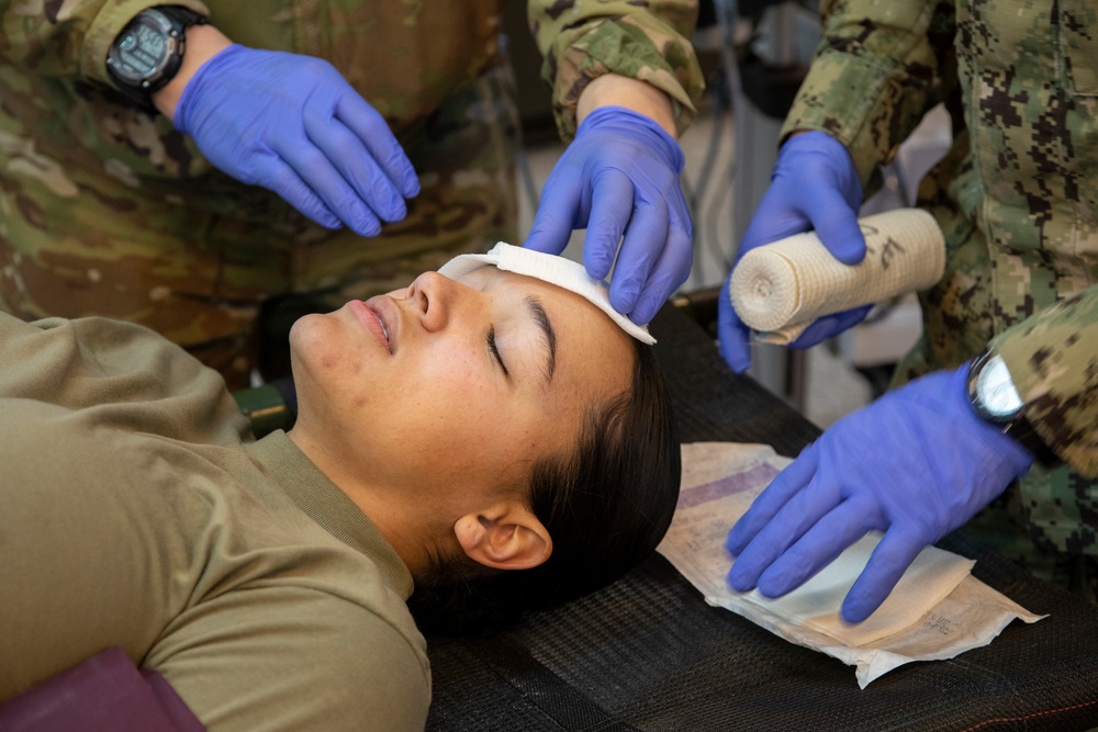 Physicians Perform Checks during a Mass Casualty Exercise at Erbil Air Base