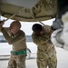 A U.S. Air Force KC-135 aircrew assigned to the 28th Expeditionary Air Refueling Squadron conducts aerial refueling