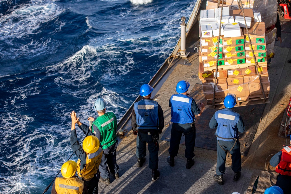 New York recieves cargo from replenishment ship