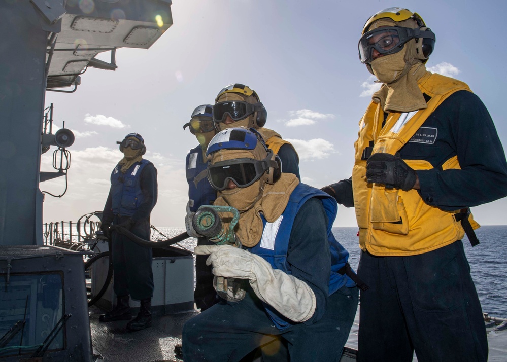 USS Normandy Conducts Aircraft Firefighting Drill