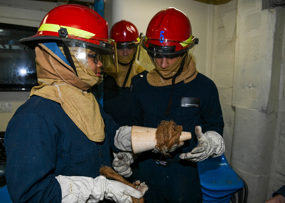 USS Normandy Conducts At-Sea Fire Party Drill