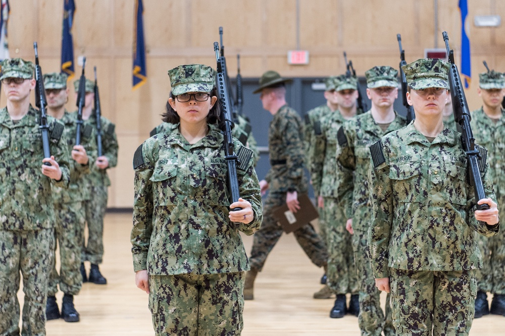 200113-N-TE695-0009 NEWPORT, R.I. (Jan. 13, 2020) -- Navy Officer Candidate School conducts drill and ceremony