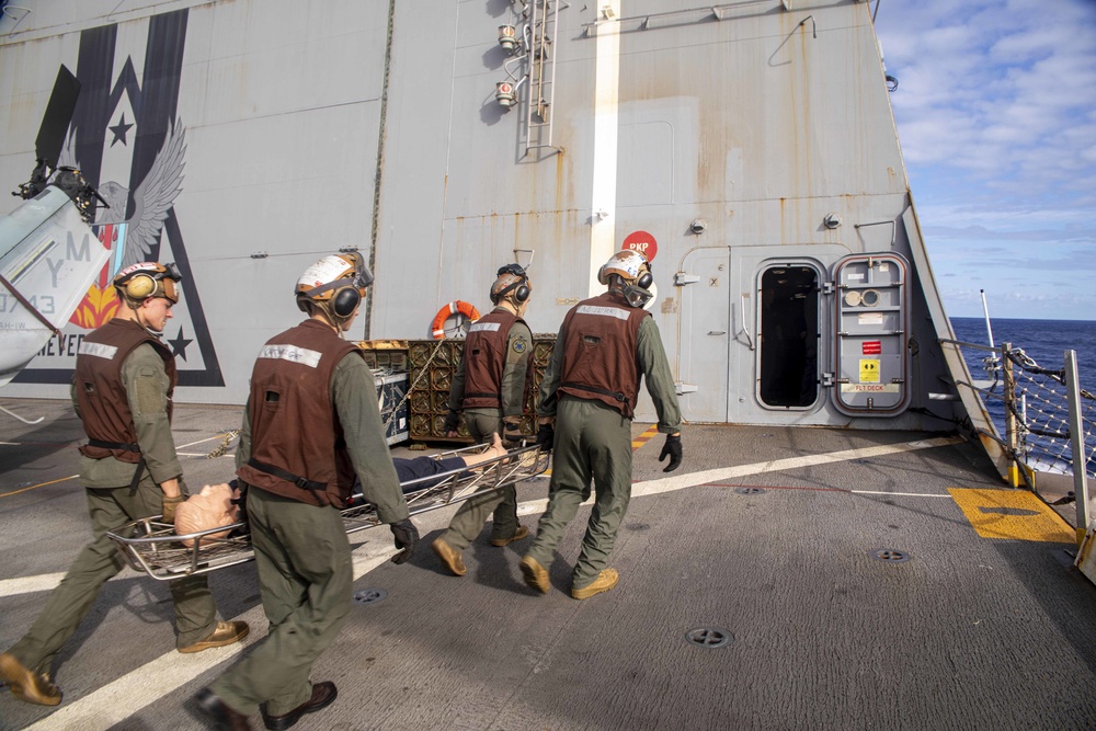 Sailors take part in flight deck fire fighting