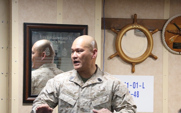 Task Force 51/5th Marine Expeditionary Brigade leadership visits USS Bataan