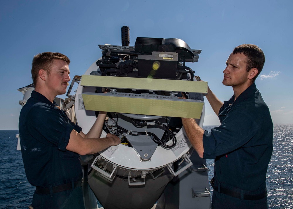 USS Normandy Sailors Perform Routine Maintenance on Close-In Weapon System