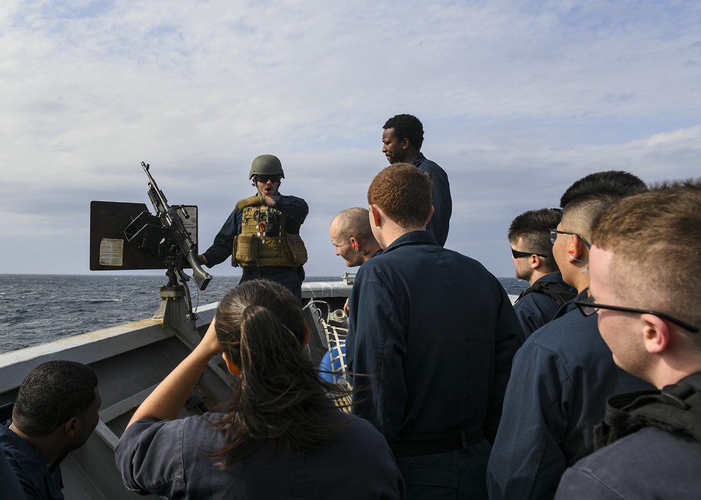 USS Normandy Sailor Gives M240B Machine Gun Training