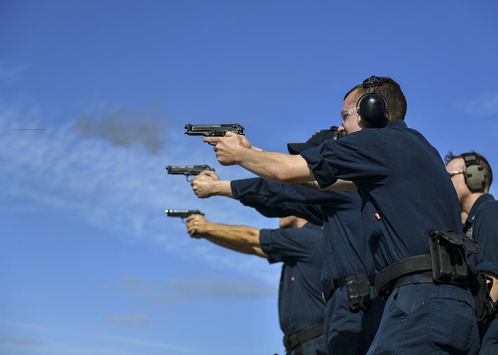 USS Normandy Conducts Small-Arms Gun Shoot