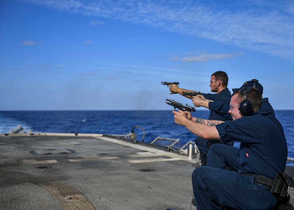 USS Normandy Conducts Small-Arms Gun Shoot