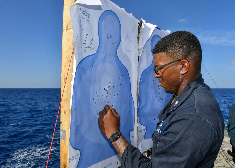 USS Normandy Conducts Small-Arms Gun Shoot