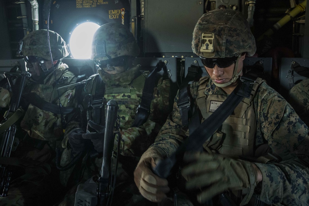 U.S. Marines, Japan Ground Self-Defense Force complete a bilateral vertical assault during Exercise Forest Light Western Army