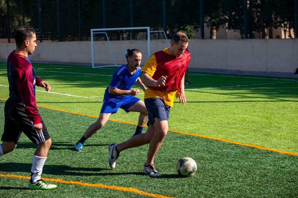 Sailors Play soccer with Jordanian military