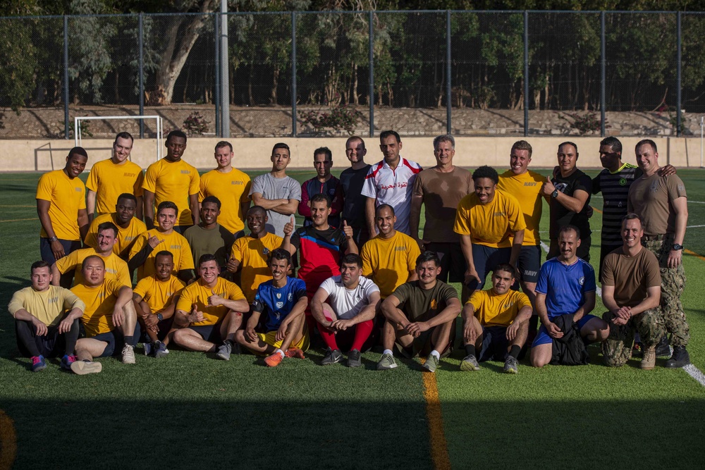 Sailors Play soccer with Jordanian military