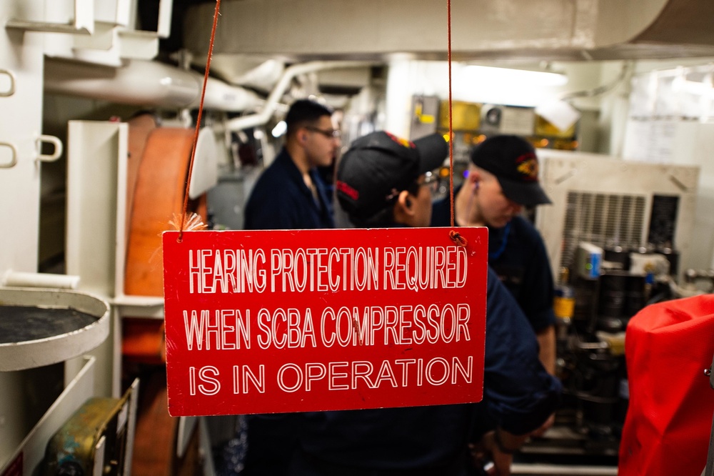 SCBA compressor in operation, USS Farragut