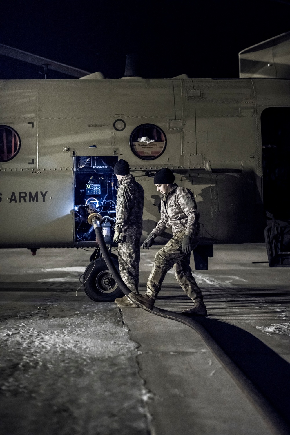 Michigan National Guard Chinooks land at Alpena Combat Readiness Training Center in support of exercise &quot;Winter Strike&quot;