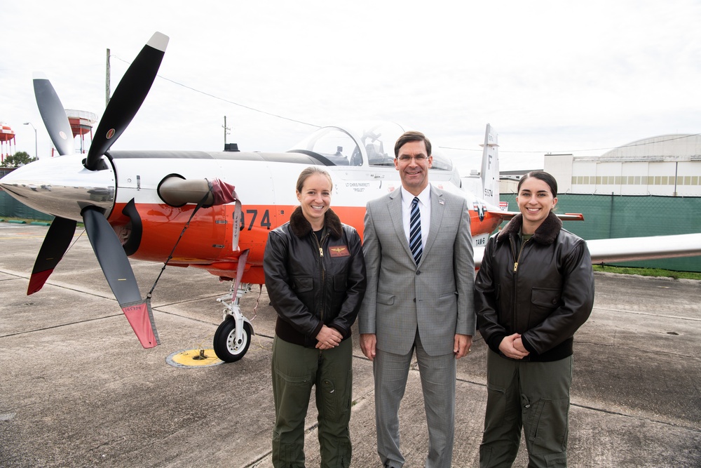 SecDef Esper Meet Pilot Students at Naval Air Station