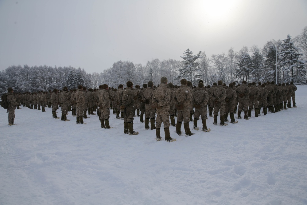 U.S. Marines and Soldiers from Japan Ground-Self Defense Force Participate in the Opening Ceremony at Northern Viper 2020