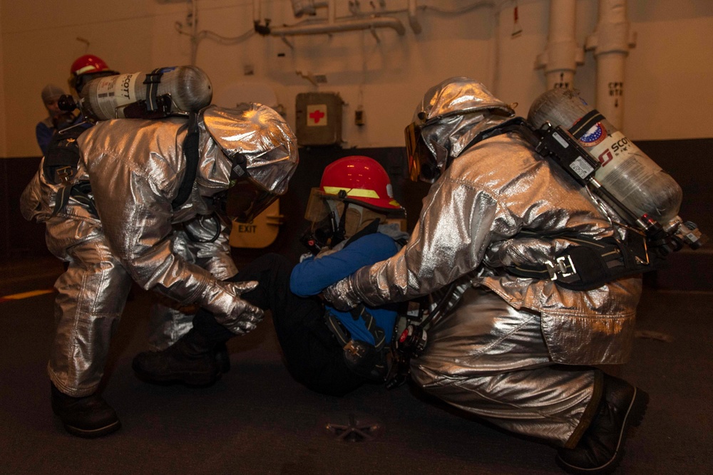 Sailors perform firefighting training aboard USS Nimitz (CVN 68)