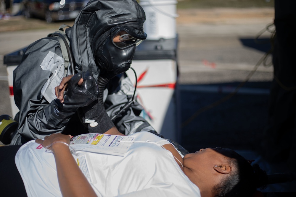 546th Area Support Medical Company Comforts role player in Exercise Sudden Response 20