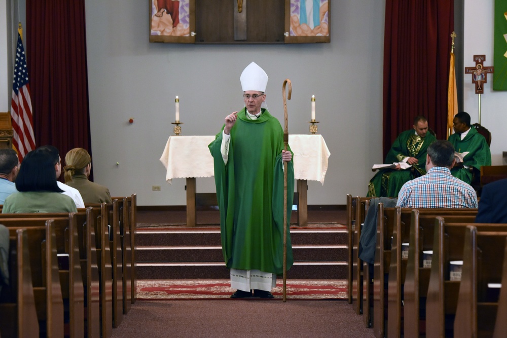 Most Rev. Bill Muhm, auxiliary bishop for the Roman Catholic Archdiocese for the Military Services U.S.A., visits Incirlik Air Base