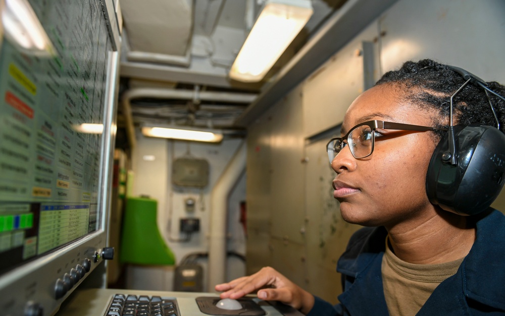 USS Normandy Sailor Checks Potable Water Levels