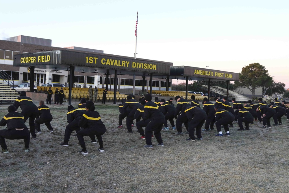 1st Cavalry Division conducts physical training with a retention run for Soldiers 18 Dec.
