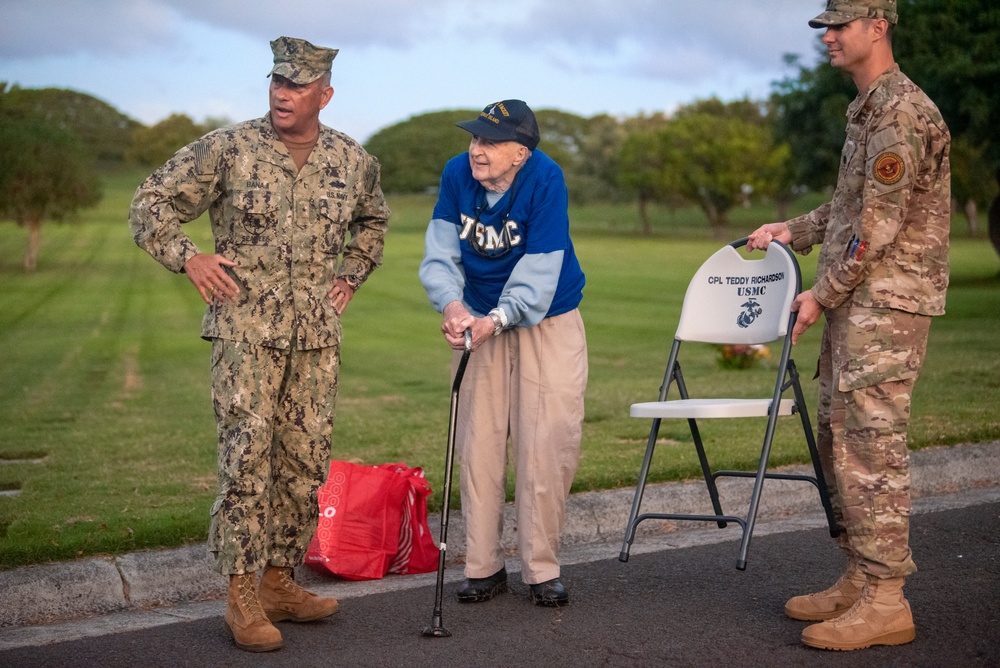 Teddy Richardson, Marine veteran of WWII attends DPAA Disinterment Ceremony