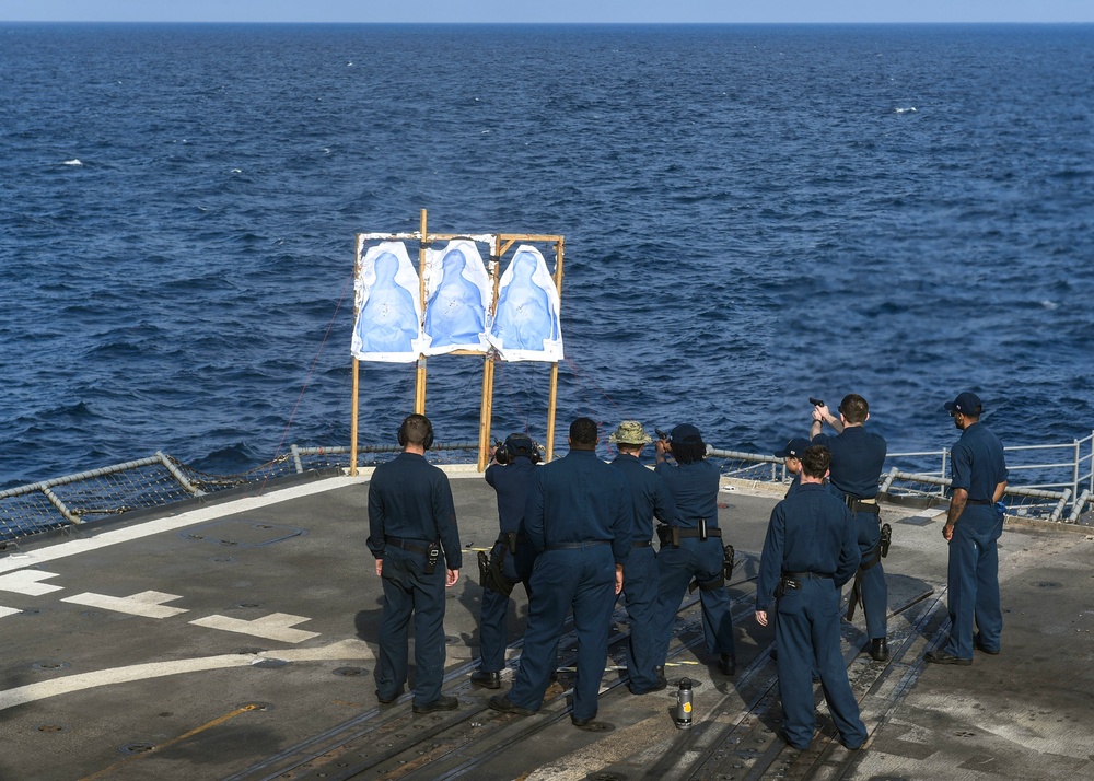 USS Normandy Conducts Small Arms Gun Shoot