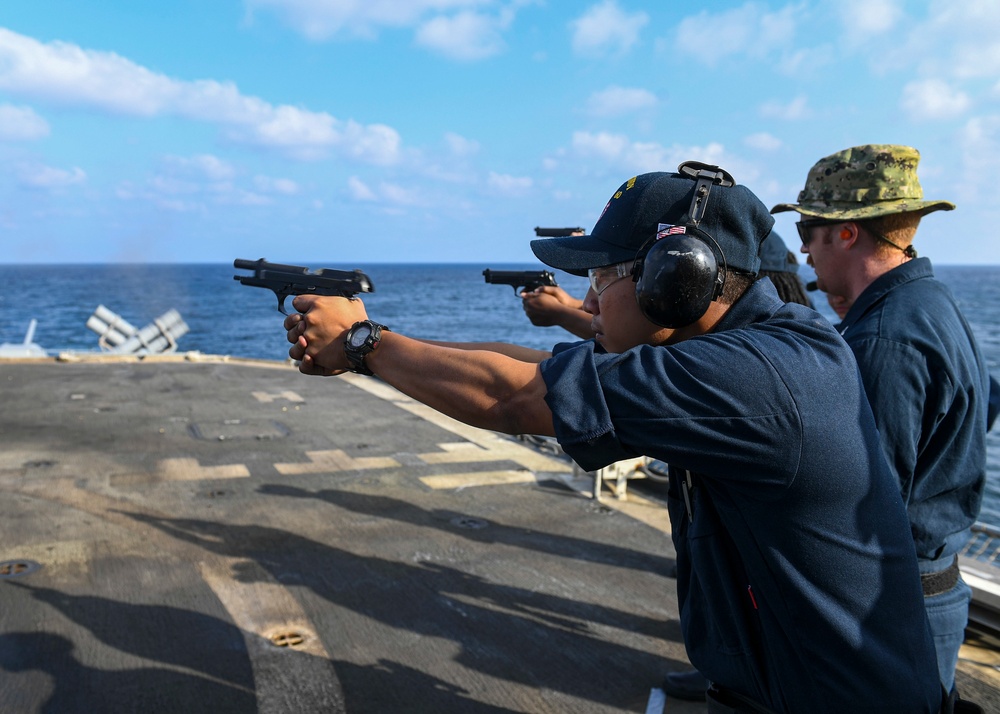 USS Normandy Conducts Small Arms Gun Shoot