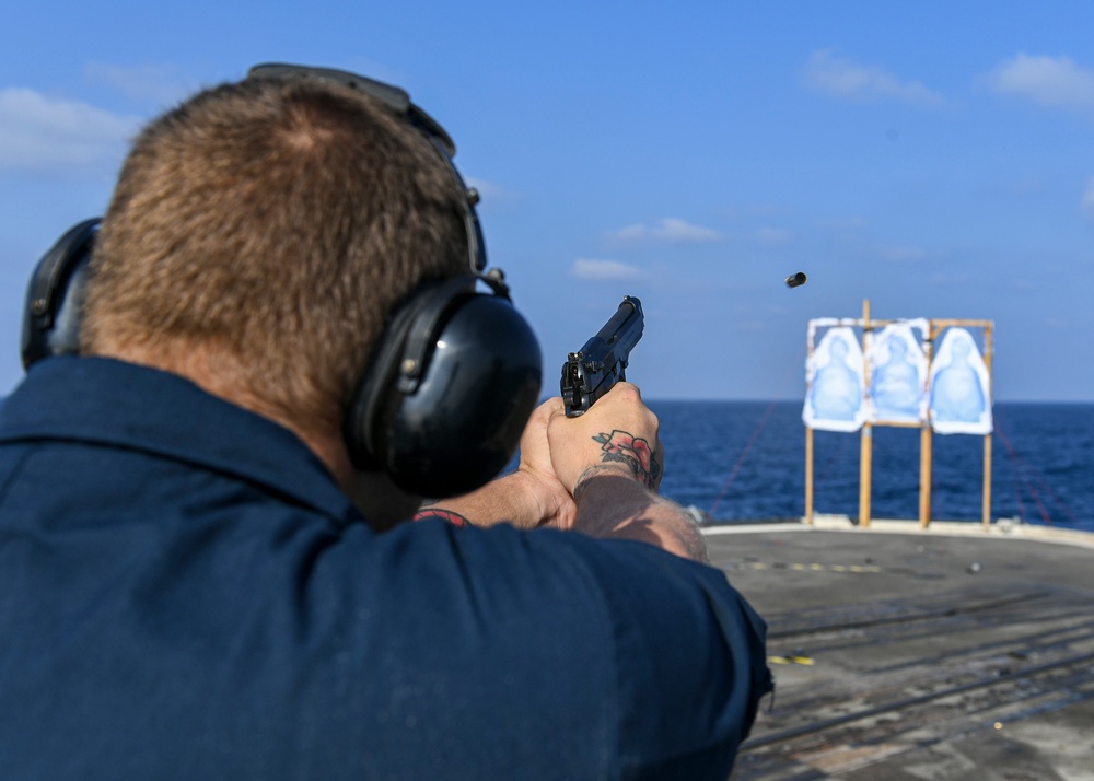 USS Normandy Conducts Small Arms Gun Shoot