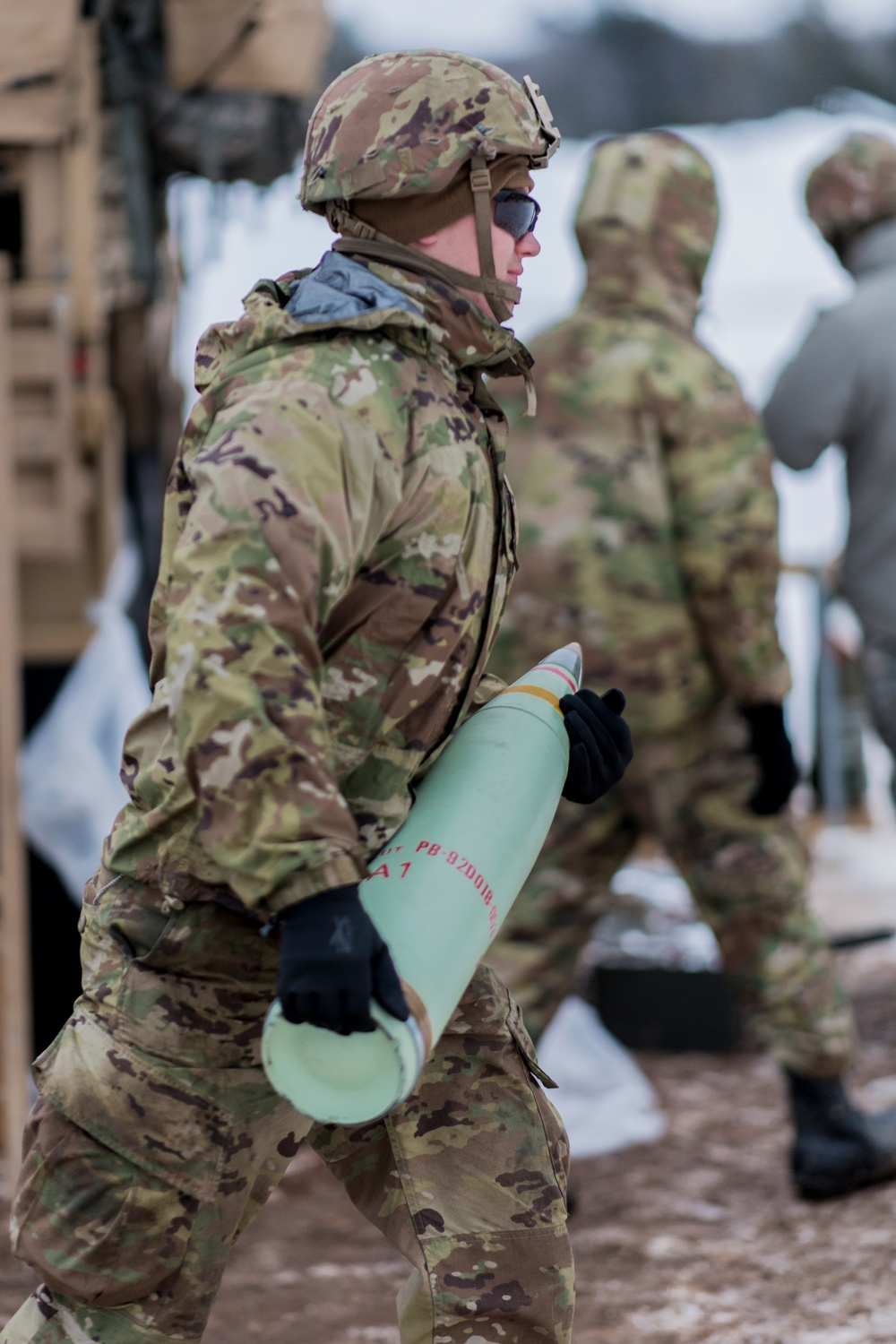 Ready to load a Field Artillery round at Aerial Gunnery Range in support of Northern Strike 20-2