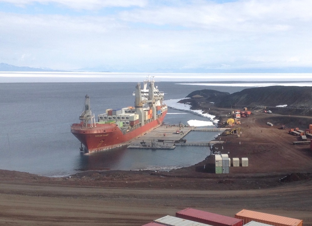 MSC Chartered Ship MV Ocean Giant Conducts Cargo Operations  At McMurdo Station Antarctic in Support of Operation Deep Freeze 2020