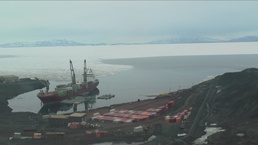 MSC Chartered Ship MV Ocean Giant Conducts Cargo Operations  At McMurdo Station Antarctic in Support of Operation Deep Freeze 2020